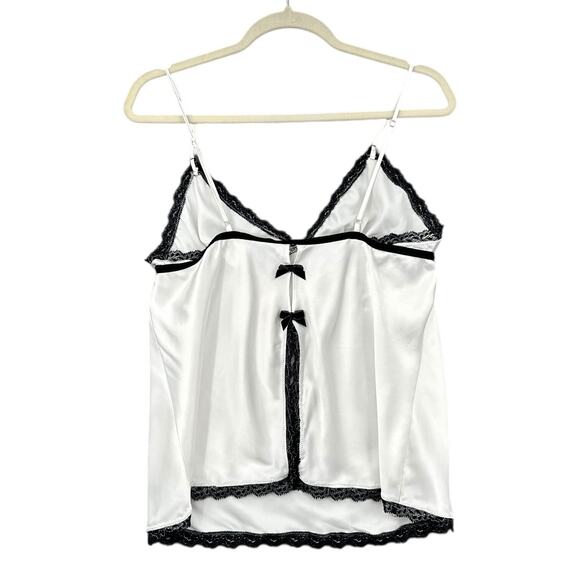 Victorias‎ Secret White Satin Black Trim Spaghetti Straps Bow Camisole Large - Picture 2 of 7